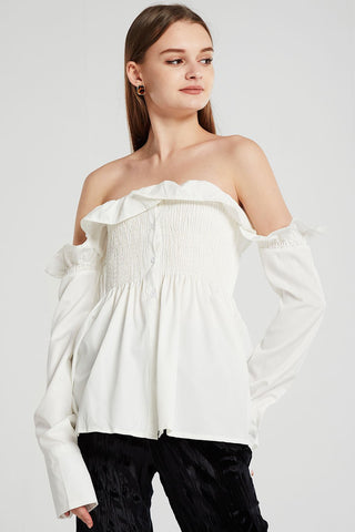 Audrey Ruffle Bardot Peplum Blouse