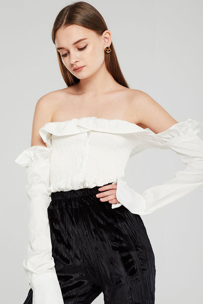 Audrey Ruffle Bardot Peplum Blouse