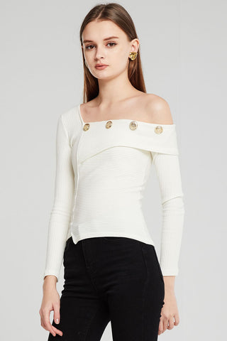 Emory Asymmetric Neck Ribbed Top