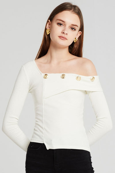 Emory Asymmetric Neck Ribbed Top