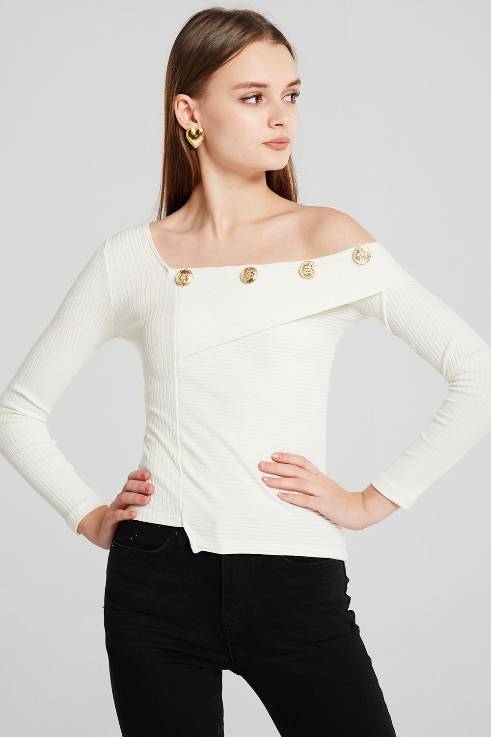 Emory Asymmetric Neck Ribbed Top