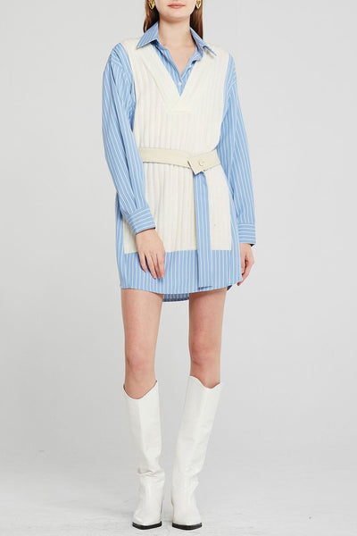 Abigail Spliced Knit Shirt Dress