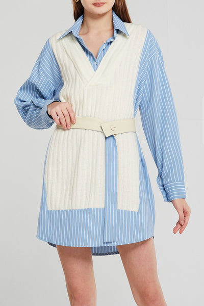 Abigail Spliced Knit Shirt Dress