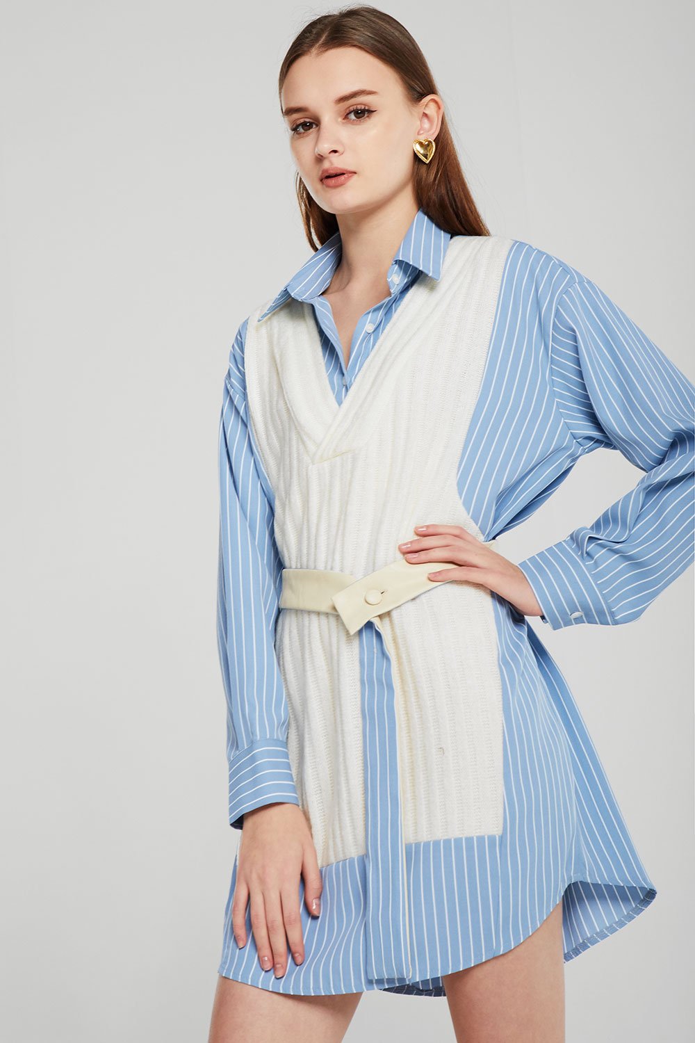 Abigail Spliced Knit Shirt Dress