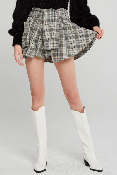 Lia Shirt Sleeve Tie Plaid Skort