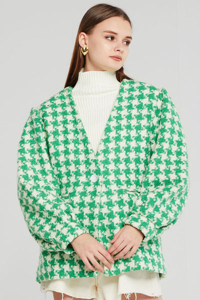 Jamie Oversized Collarless Houndstooth Blazer