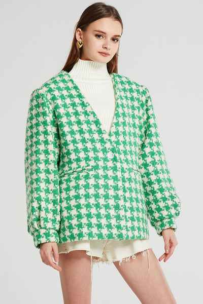 Jamie Oversized Collarless Houndstooth Blazer