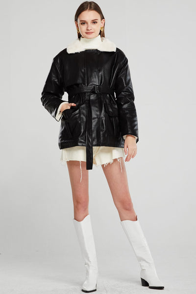 Lea Pleather Jacket w/Fur Collar