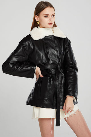 Lea Pleather Jacket w/Fur Collar