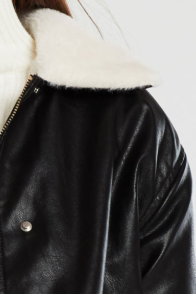 Lea Pleather Jacket w/Fur Collar