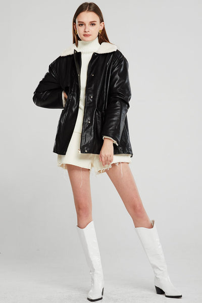 Lea Pleather Jacket w/Fur Collar