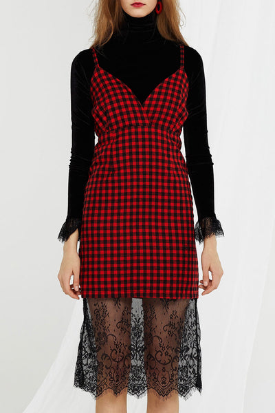 Albina Checkered Lace Point Dress