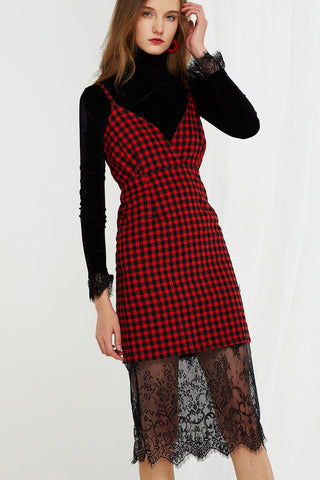 Albina Checkered Lace Point Dress