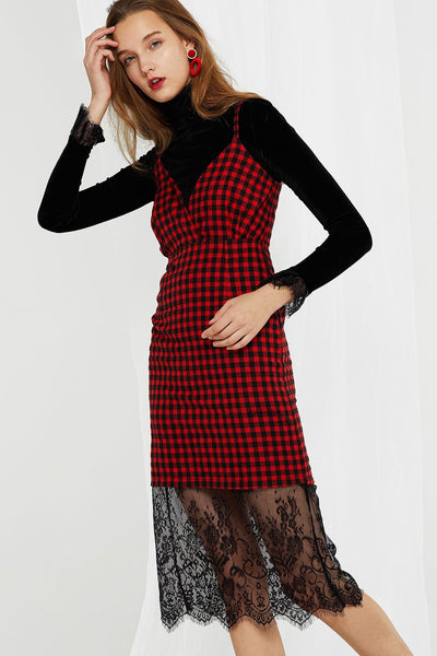 Albina Checkered Lace Point Dress