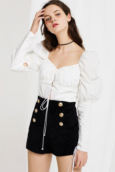 Anna Lace Up Blouse with Puff Sleeve-2 Colors