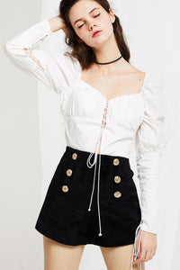 Anna Lace Up Blouse with Puff Sleeve-2 Colors