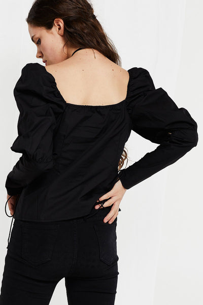 Anna Lace Up Blouse with Puff Sleeve-2 Colors