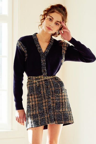 Hanna Tweed Dress w/Chain Belt