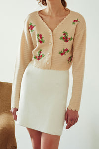 Estella Flower Embroidered Cropped Cardigan