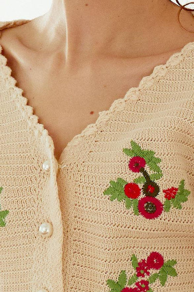 Estella Flower Embroidered Cropped Cardigan