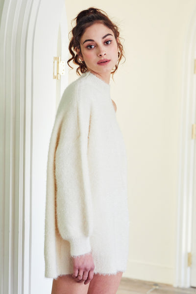 Hazel Cold Shoulder Fuzzy Sweater Dress