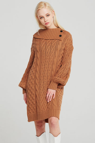 Mila Folded Collar Cable Knit Dress