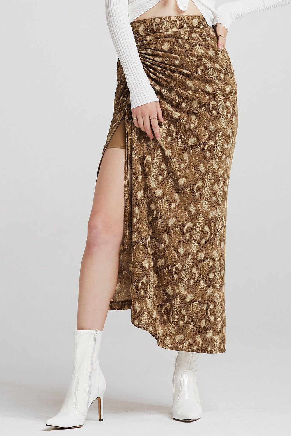 Harley Ruched Skirt in Snake Print