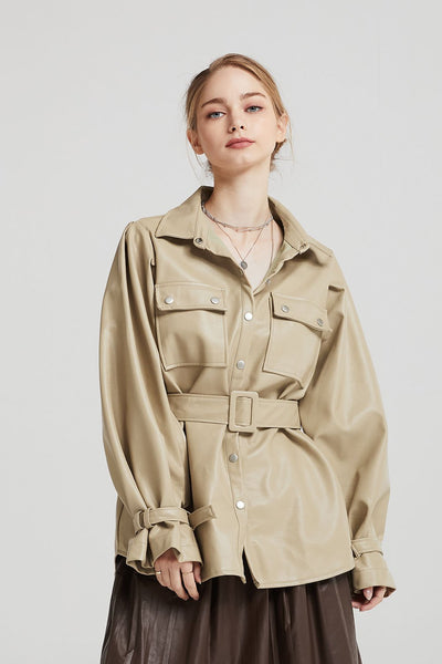 storets.com Abigail Oversized Pleather Shirt Jacket