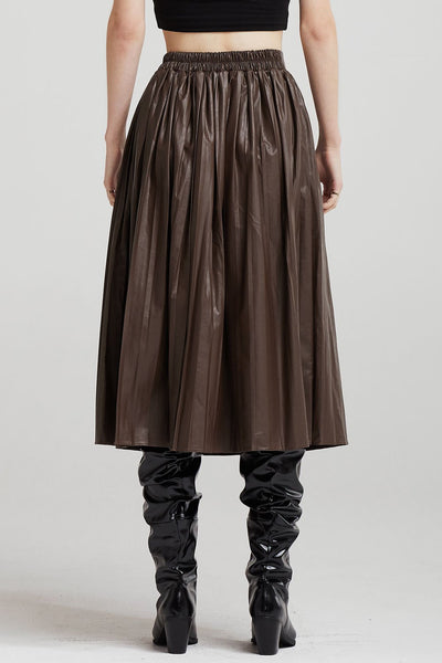 Julia Pleather Pleated Midi Skirt