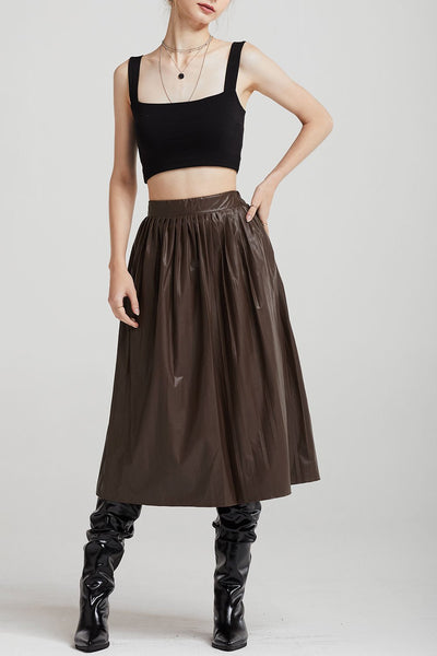 Julia Pleather Pleated Midi Skirt