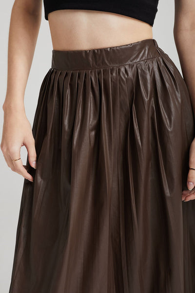 Julia Pleather Pleated Midi Skirt