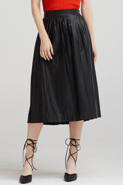 Julia Pleather Pleated Midi Skirt