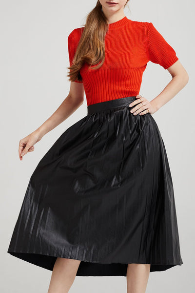 Julia Pleather Pleated Midi Skirt