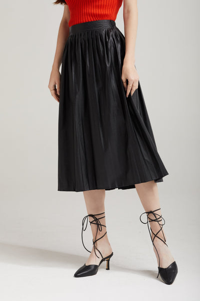 Julia Pleather Pleated Midi Skirt