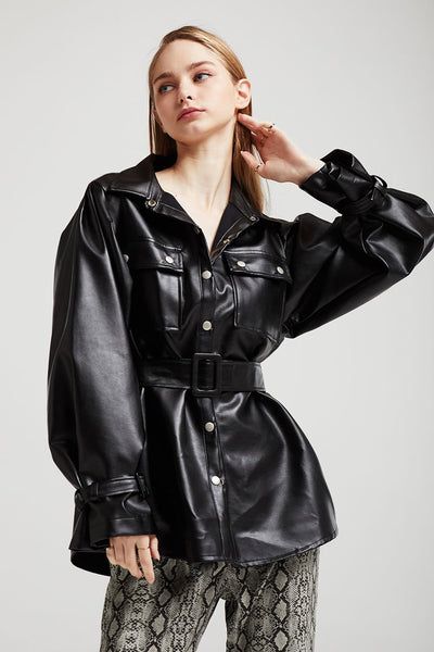 storets.com Abigail Oversized Pleather Shirt Jacket