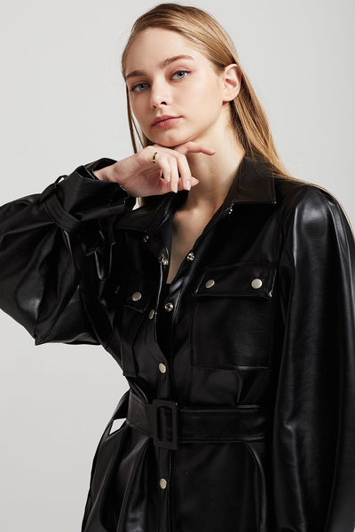 storets.com Abigail Oversized Pleather Shirt Jacket