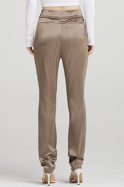 Vivienne Button-Ankle Satin Pants