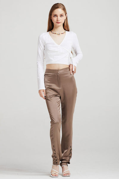 Vivienne Button-Ankle Satin Pants