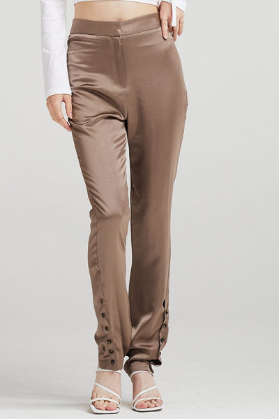 Vivienne Button-Ankle Satin Pants