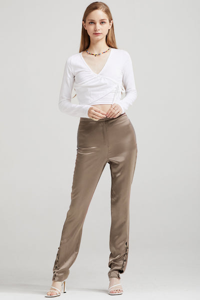 Vivienne Button-Ankle Satin Pants