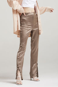 Vivienne Button-Ankle Satin Pants