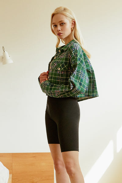 Mao Cropped Plaid Jacket