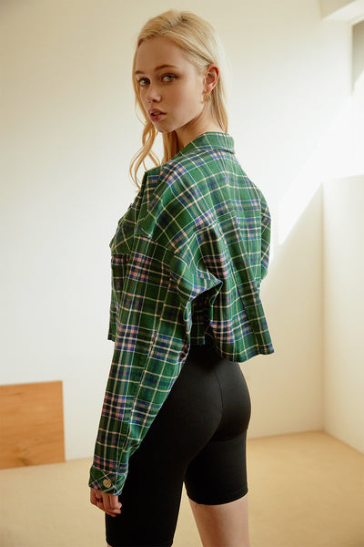 Mao Cropped Plaid Jacket