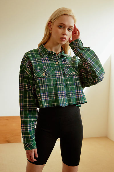 Mao Cropped Plaid Jacket