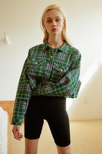 Mao Cropped Plaid Jacket