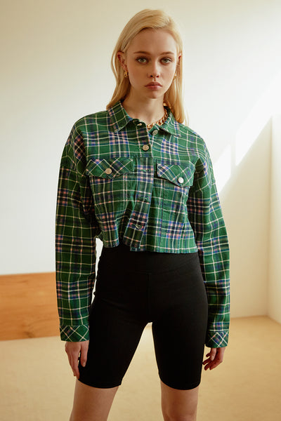 Mao Cropped Plaid Jacket