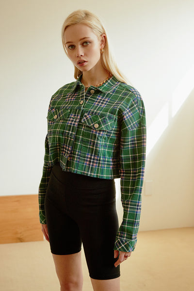 Mao Cropped Plaid Jacket