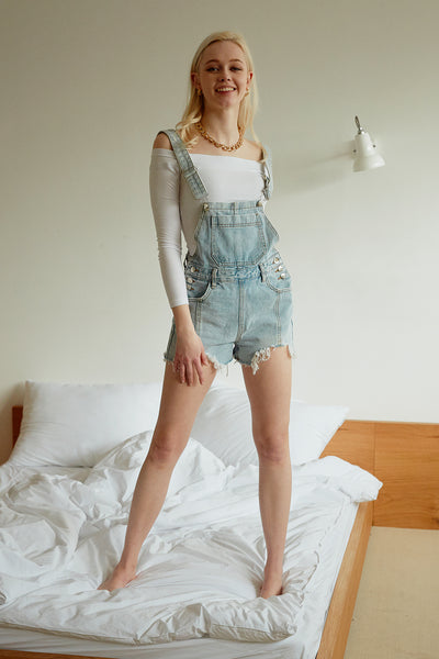 Stone Washed-out Denim Overalls