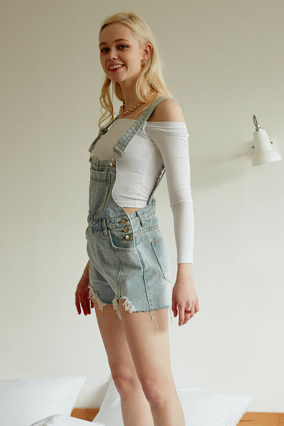 Stone Washed-out Denim Overalls