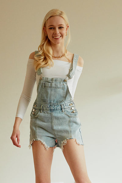 Stone Washed-out Denim Overalls